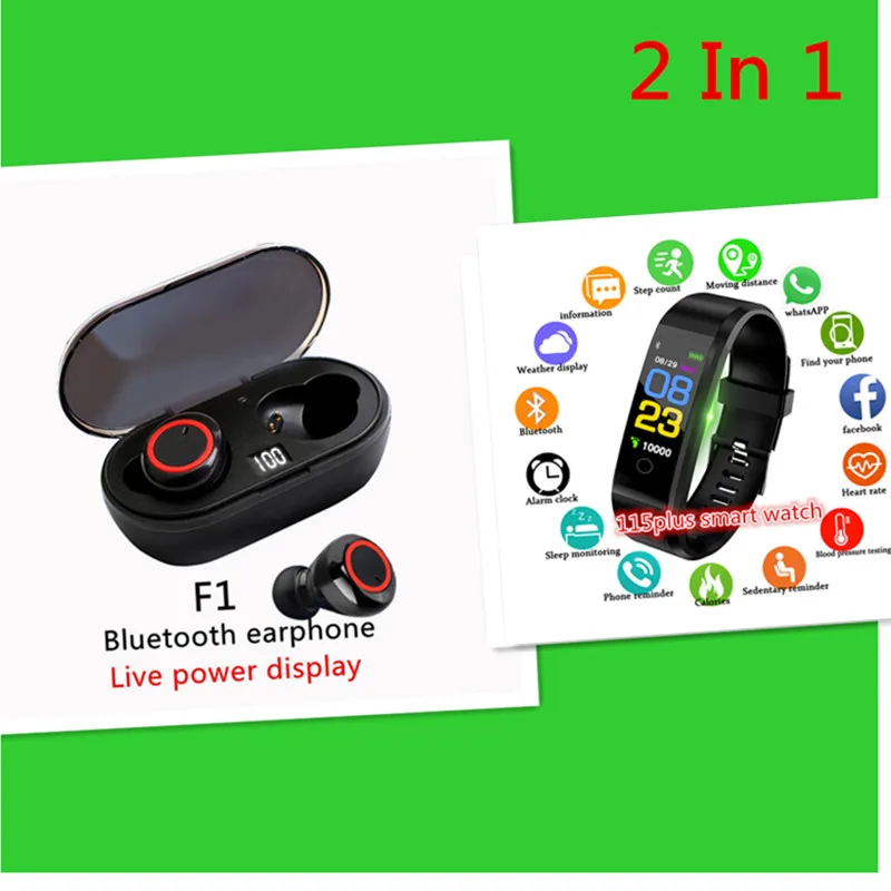 Недорогой набор 2 в 1 F1 Bluetooth-наушники 115plus Смарт-часы TWS гарнитура Handfree