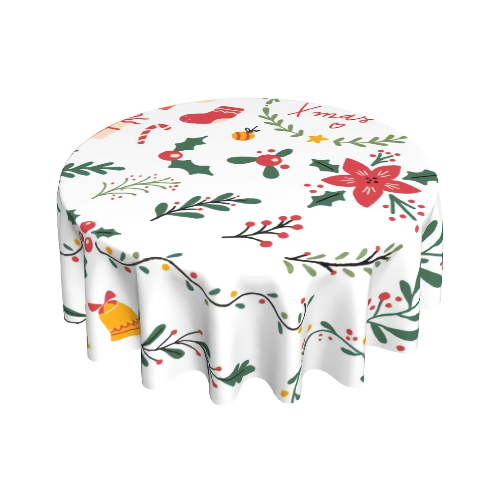 

Christmas Tablecloth Round 60 Inch Xmas Table Cloth with Dust-Proof Wrinkle Resistant Waterproof Decorative Table Cover