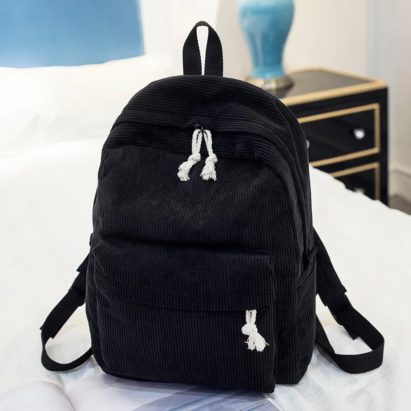 Schoolbag Women's Harajuku High School Student Pure Color Corduroy College Designer Casual Wind Backpack Women's Backpack