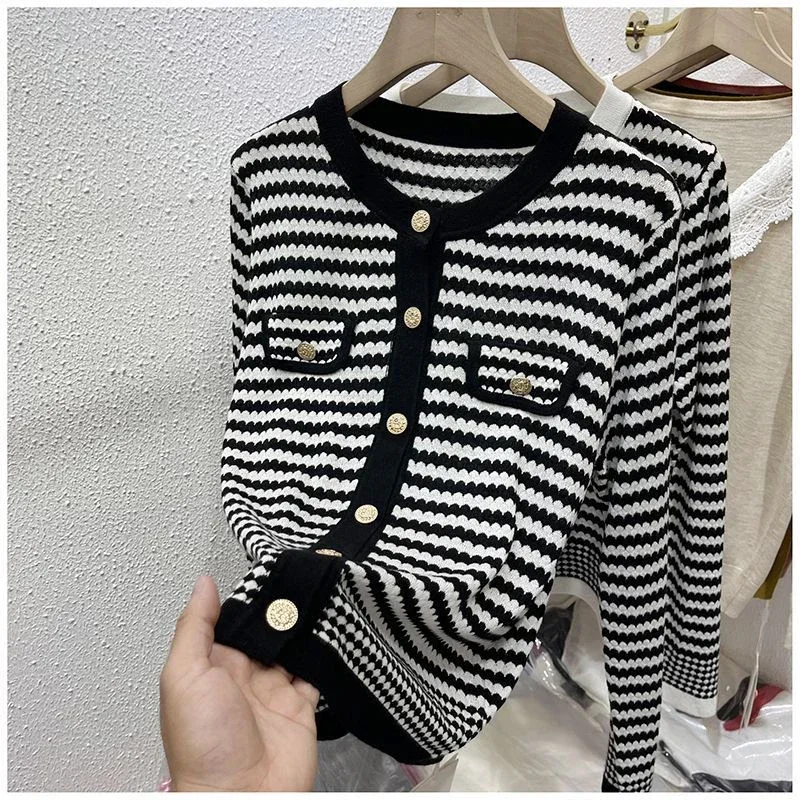 Свитер Boreathiman для женщин тонкий полосатый свитер уникальный вязаный кардиган