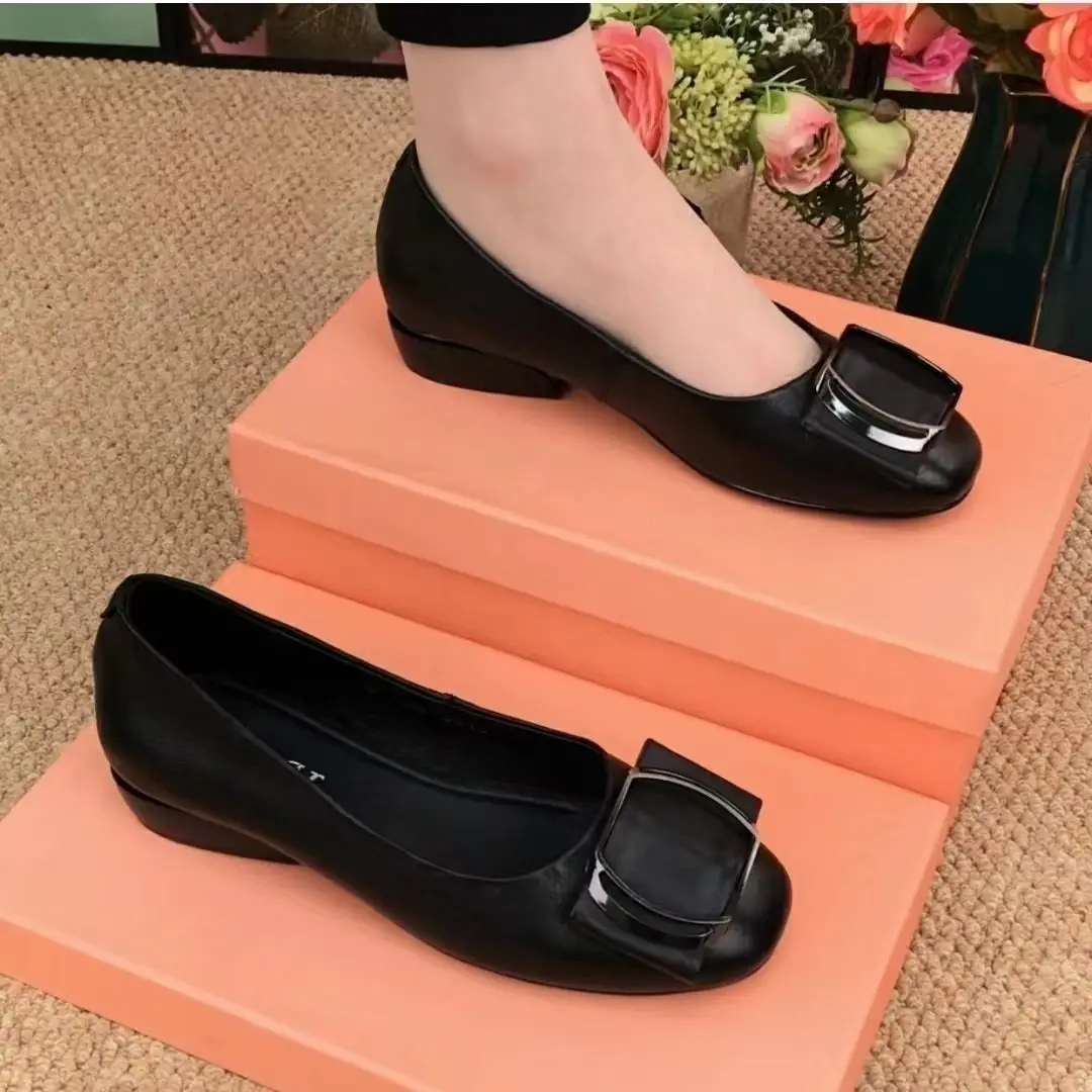 Women Flats Shoes 2022 Casual Solid Color Slip On Lady Square Heel High Quality Comfort Party Wedding Office Shoes Zapatos Mujer