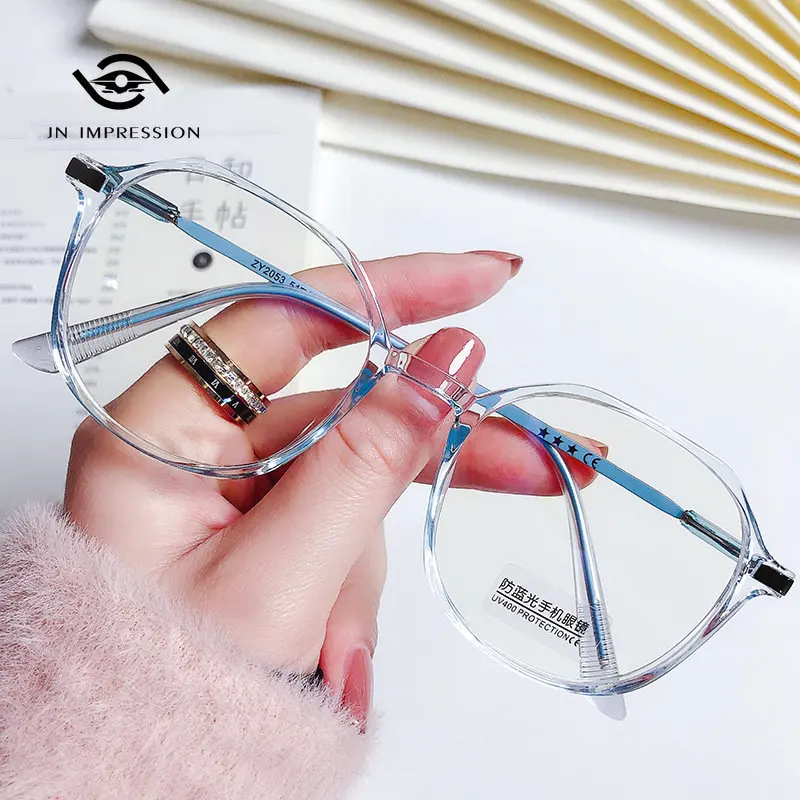 

Korean Anti-blue Light Glasses Polygon Frame Plain Glasses Myopia Finished Product Blue Light Blocking Glasses Minus Glasses