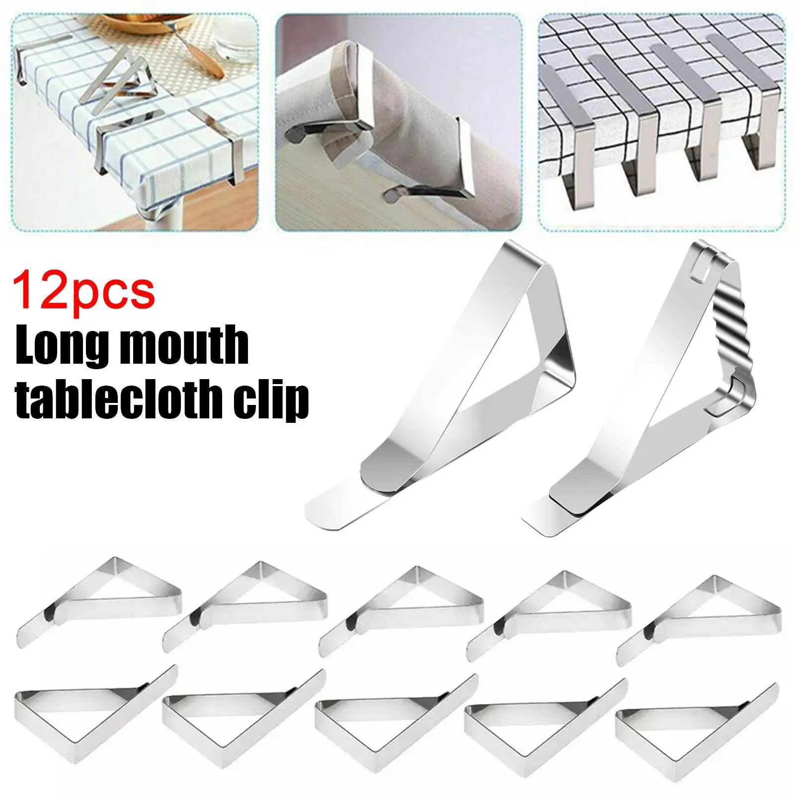 

12pcs Stainless Steel Anti-Slip Tablecloth Clamps Securing Holder Wedding Camping Promenade Table Cover Clip
