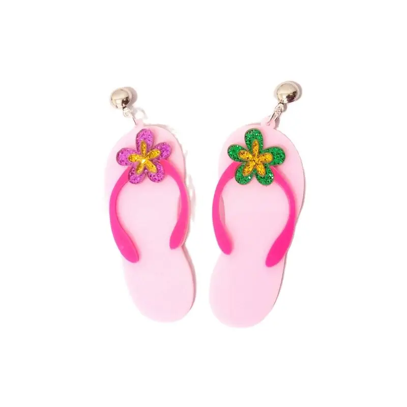 

KUGUYS Pink Slippers Dangle Earrings for Women Glitter Green Purple Flower Fashion Acrylic Summer Beach Jewelry Cute Accessories