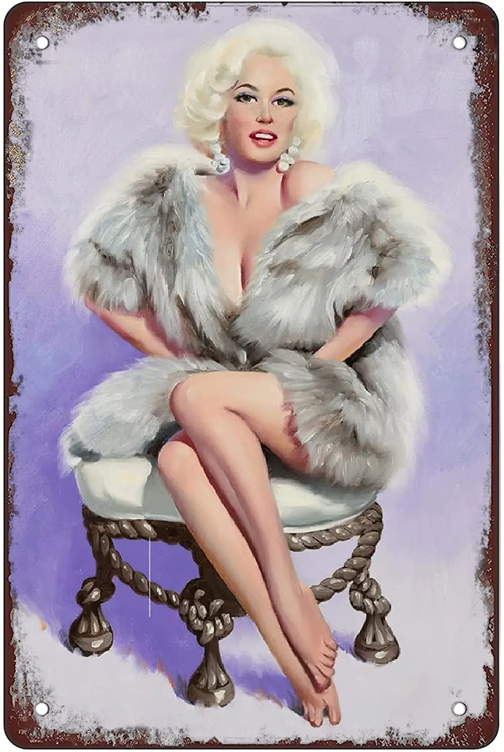 Ретро забавные металлические знаки листовые жестяная вывеска девушка на стуле