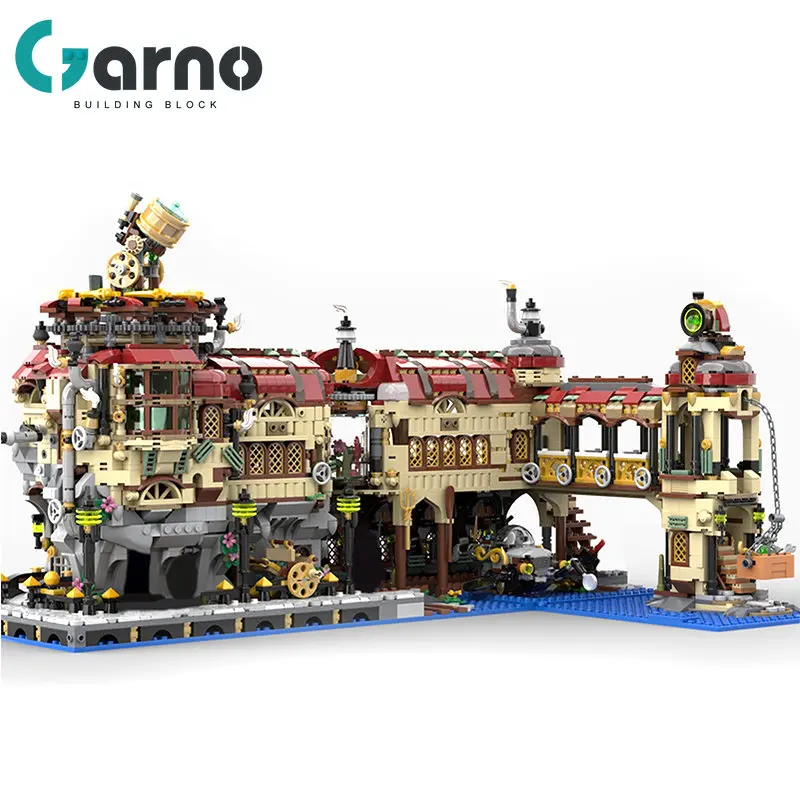 

Garno Moc City Architecture Steam Punking Train Station Building Blocks Mechanical House German Steam Heavy Industry Bricks Kid