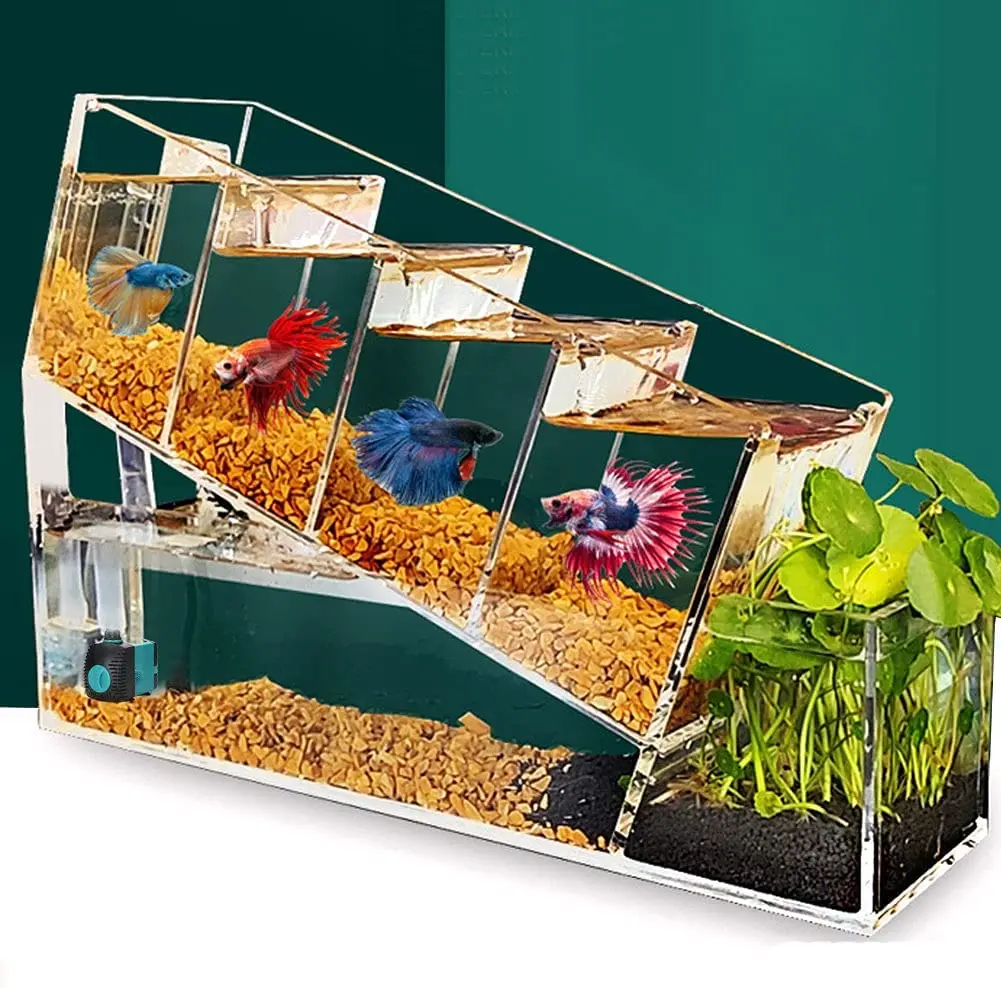 

Fish Tank Aquarium Kit Acrylic Mini Desktop Small Fish Tank Betta Falls Multi Cell Self Circulation Ecological Tank+Water Pump