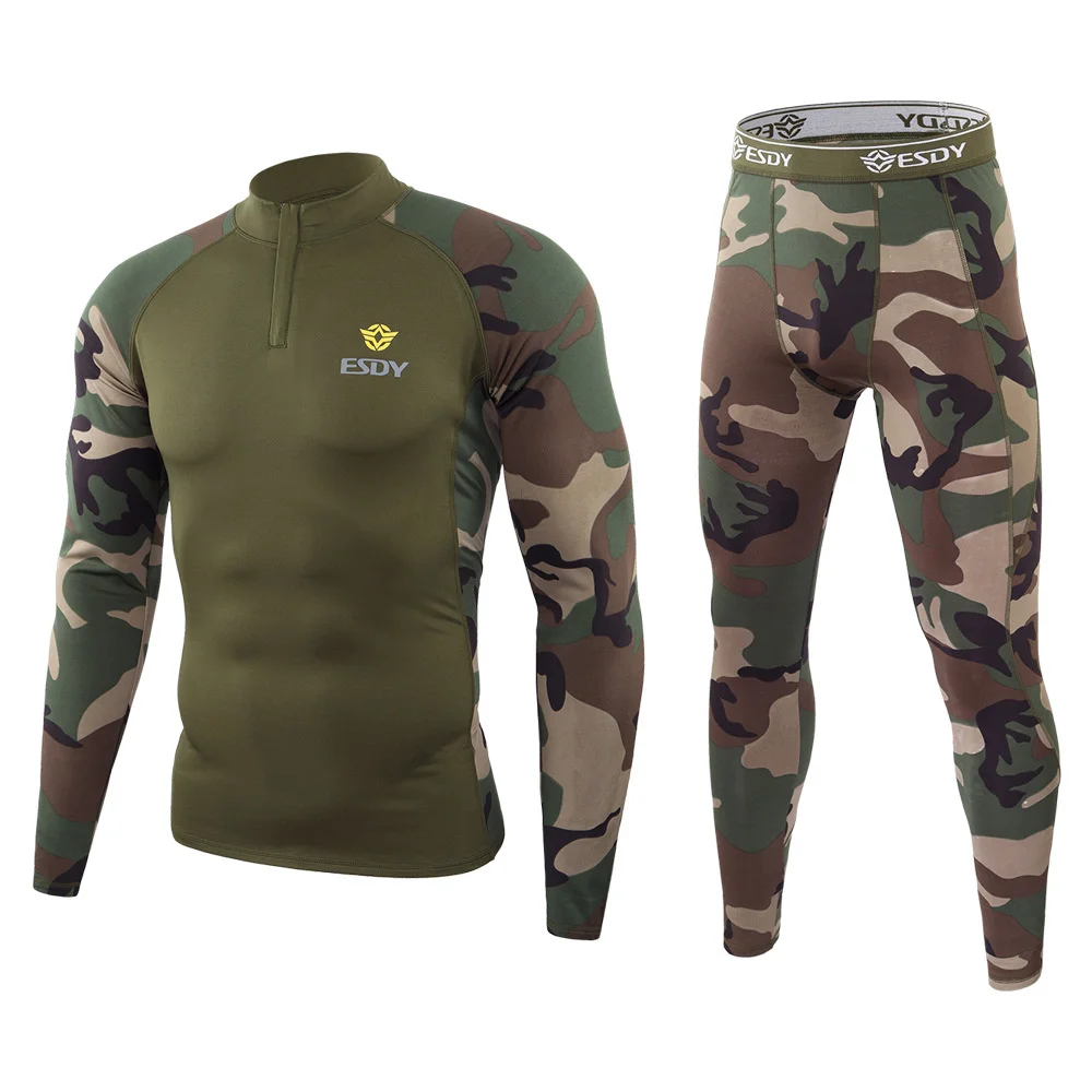 

ESDY Outdoor Fitness Training Sports Underwear Suit Spring Autumn Long Sleeve Thin Velvet Tight Camouflage Tactical Underclothes