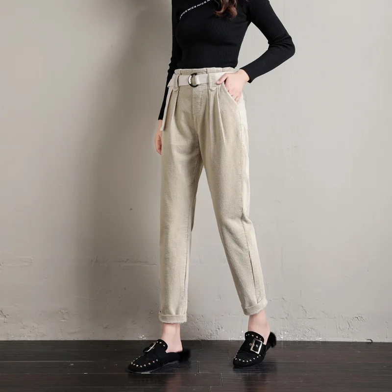 

Sashes Casual Loose Trousers New Women Winter Solid Corduroy Harem Pants Autumn Fashion Trend Vintage Ladies Full Length Pants