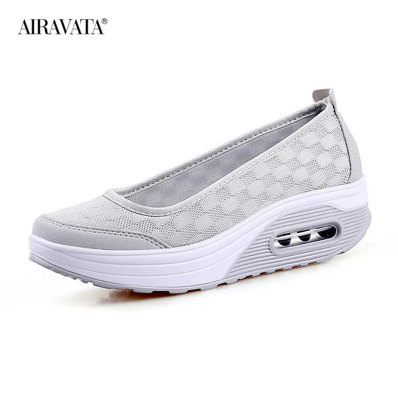 Fashion Women's Walking Shoes Casual Sneakers Breathable Air Cushion Mesh Slip-on Shake Platform Shoes