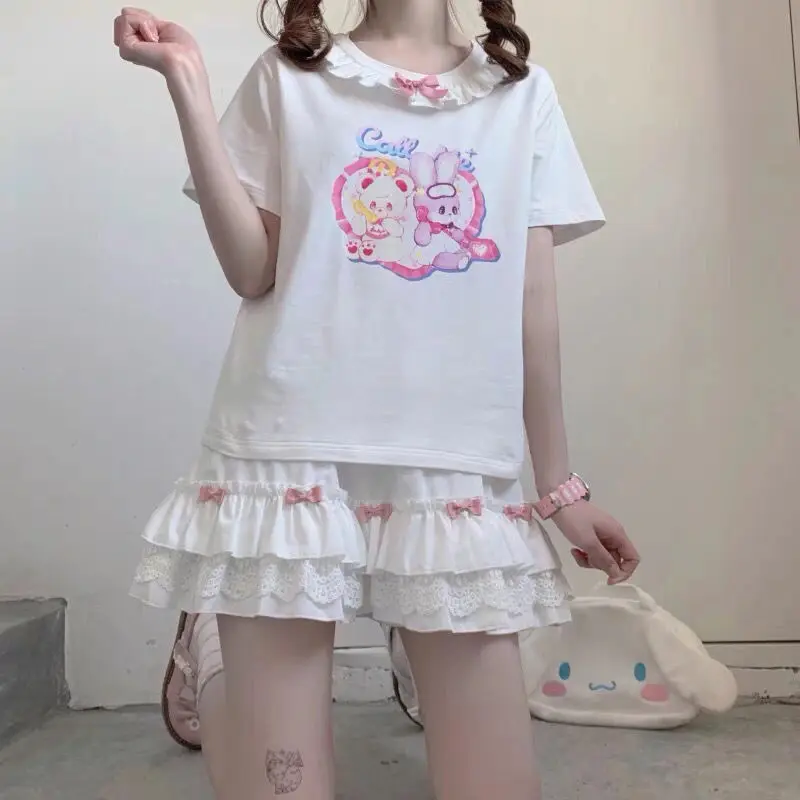 Милая Белая Мини-Юбка HOUZHOU в стиле Харадзюку кружевная плиссированная юбка