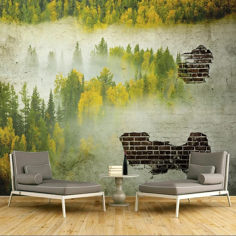 

Custom Any Size Mural Wallpaper 3D Forest Brick Wall Fresco Living Room Sofa Bedroom TV Backdrop Home Decor Papel De Parede 3D