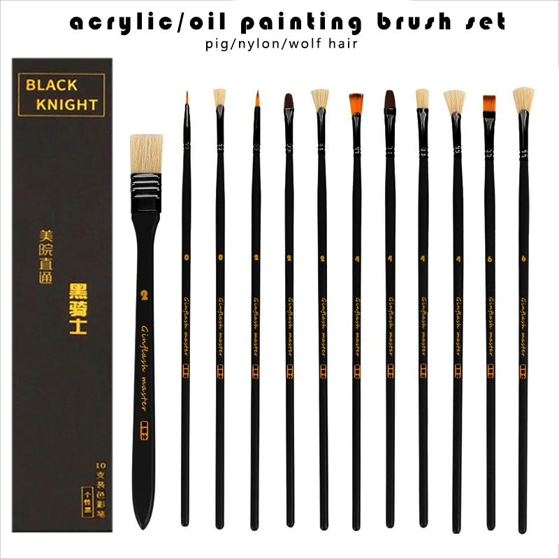 Ginflash Oil/Acrylic/Gouache Paints Brush Set Pig wolf nylon Hair all kinds of head professional painting brush set