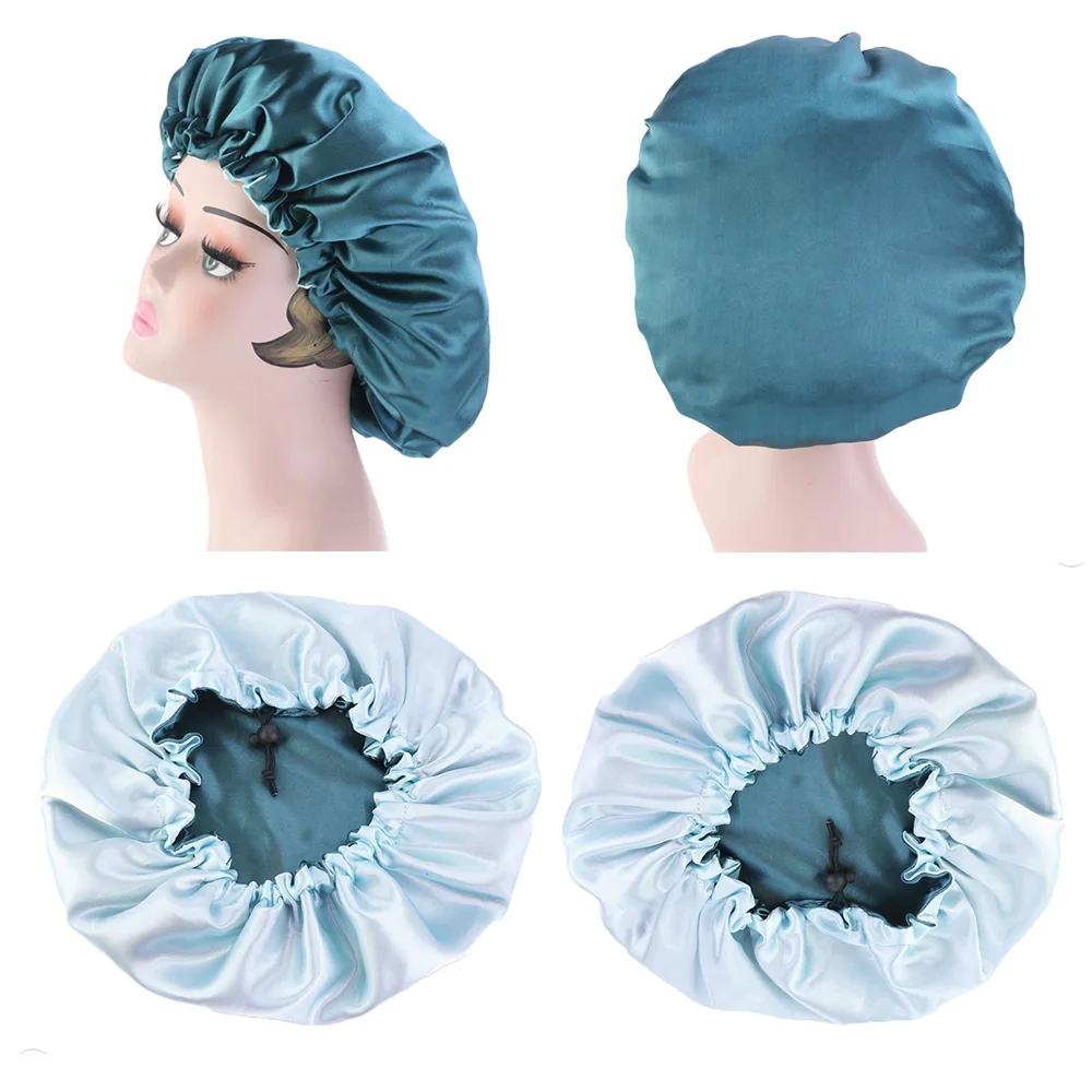 

Wholesale 4 Satin Hair Bonnet For Women Sleep Double Layer Cap Adjustable Hat Reversible Night Beanies Hair Styling Accessories