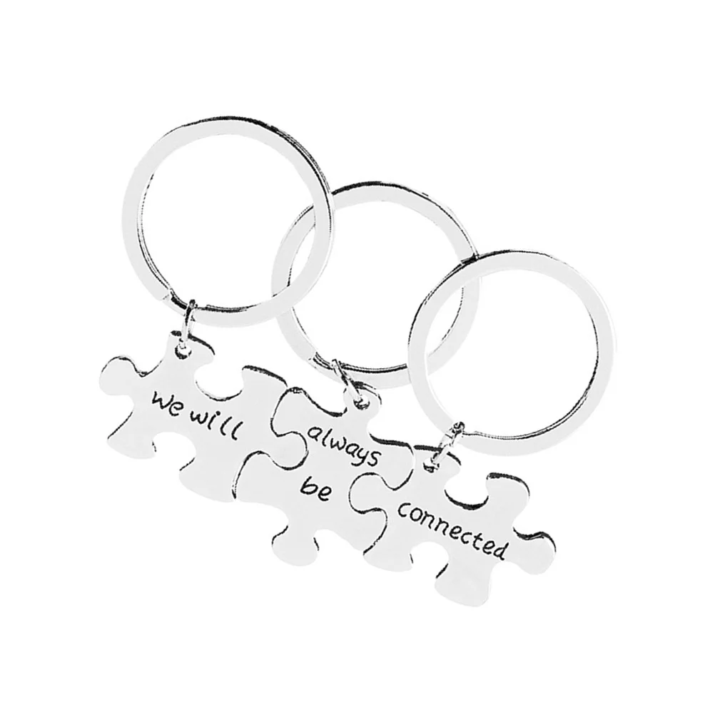 

3pcs We Will Always Be Connected Letters Keychains Set Creative Puzzle Couple Key Rings Gift for Lovers (Silver)