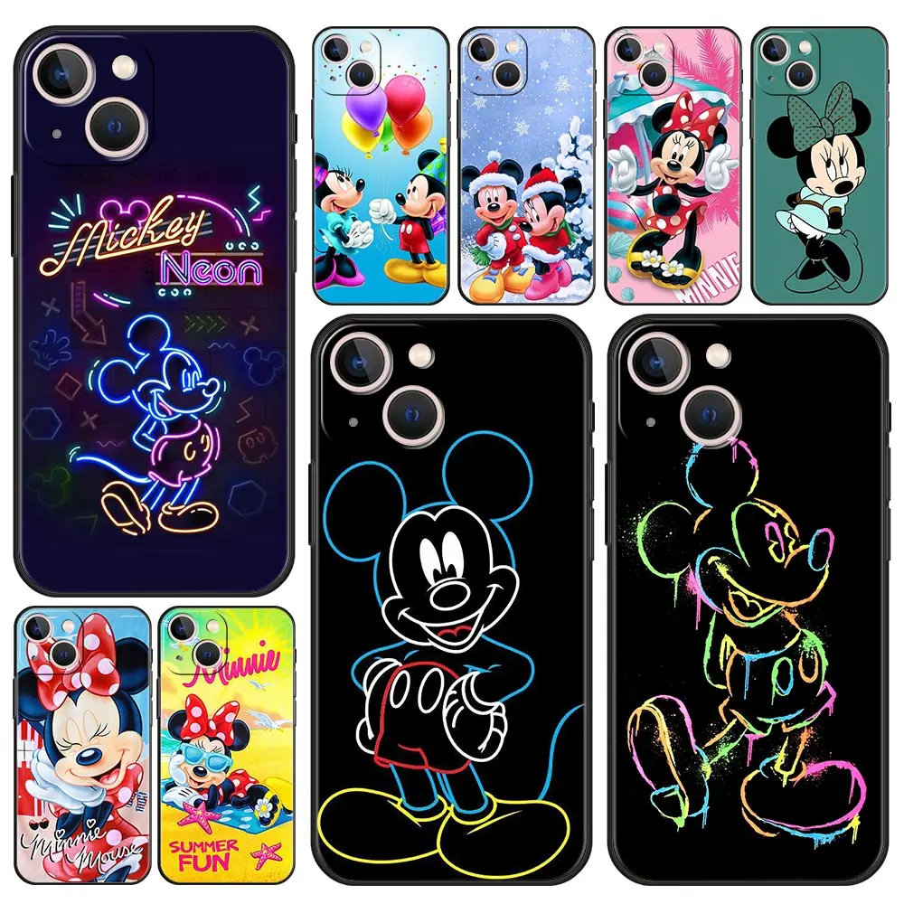 Mickey Mouse Case for iPhone 14 13 Mini 11 12 Pro Max XR 7 X 8 XS 6 6S Plus 5 5S SE 2020 Soft Coque TPU Black Phone Cover Cute