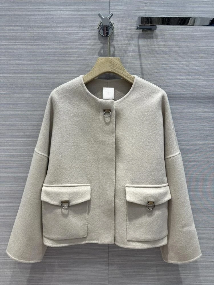 

23 Autumn/Winter New Luxury Women's Jacket Top Quality Designer Clothes Double-faced Cashmere Fashion Coat O-Neck Casual Jacket