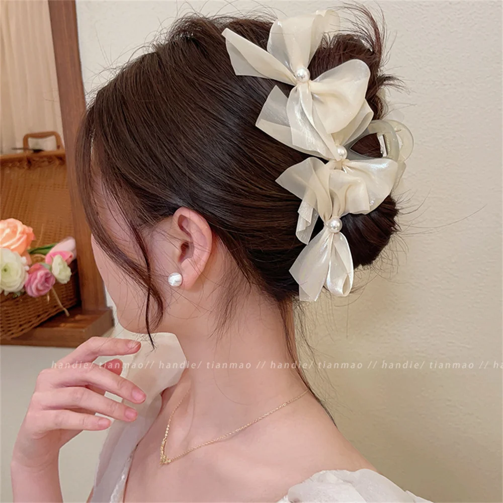 

Mesh Bow Clasp Hair Clips Lovely Shark Claw Hair Accessories for Women Elegant Hairpin Fashion Jewelry Headwear Headdress