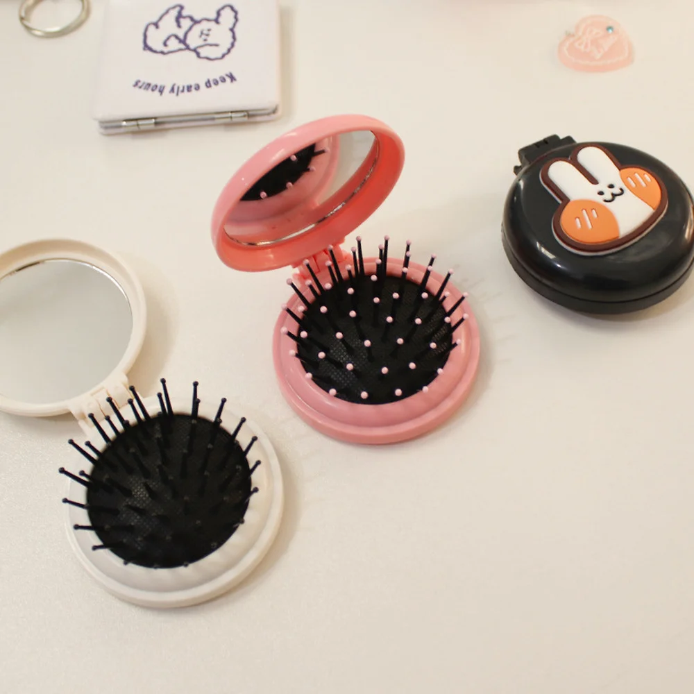

1pc Folding Air Bag Comb with Mirror Compact Cartoon Pocket Size Portable Travel Hair Brush Cosmetic Mirror Head Massager Relax