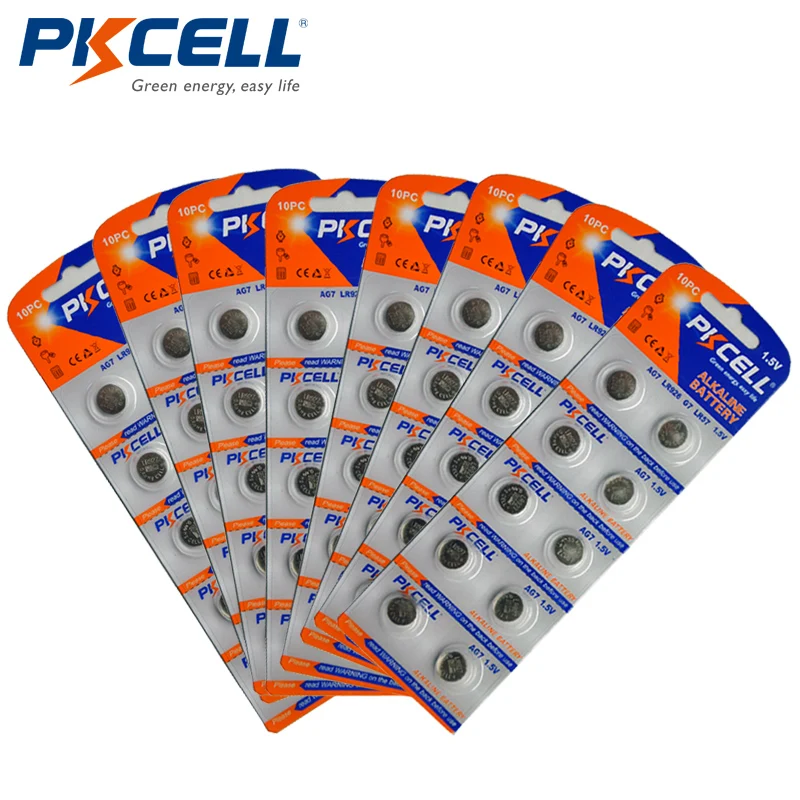 

80pcs/8Card AG7 Battery 1.5V LR57 L927 395 SR57 SR927SW 195 Button Coin Cell Alkaline Battery PKCELL
