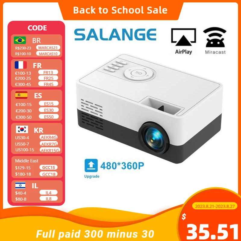 проектор для дома телевизор Salange J15 Pro светодиодный мини проектор для домашнего кинотеатра 480x360 пикселей 1080P Поддержка HDMI-совместимый USB аудио видео проектор