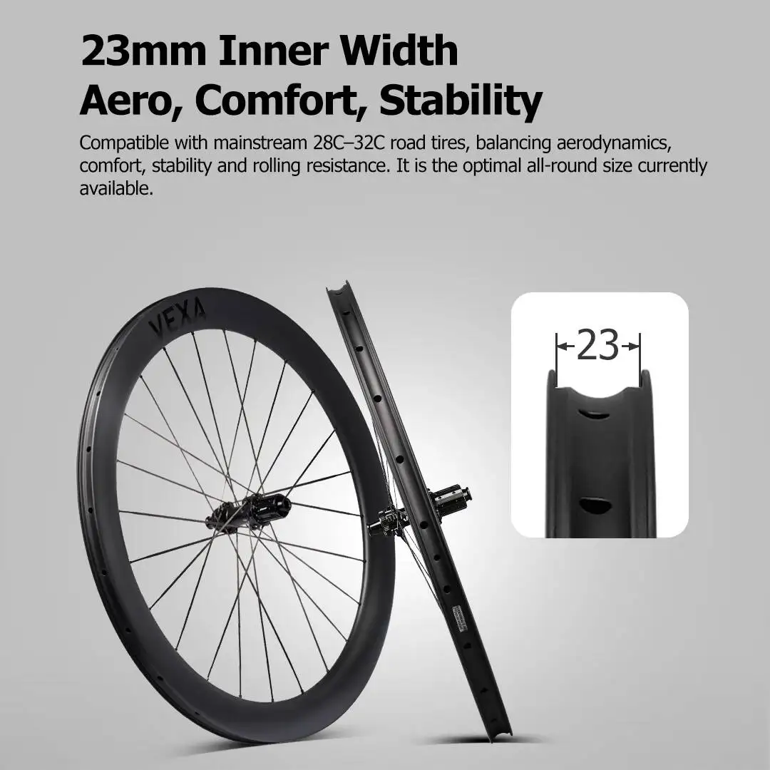 Фото Карбоновый вилсет VEXA ROAD AERO с дисковыми тормозами, 36T Ratchet Hub, бескамерные, внутренняя ширина 23 мм, керамические подшипники, 1371 г, легкий вес №4