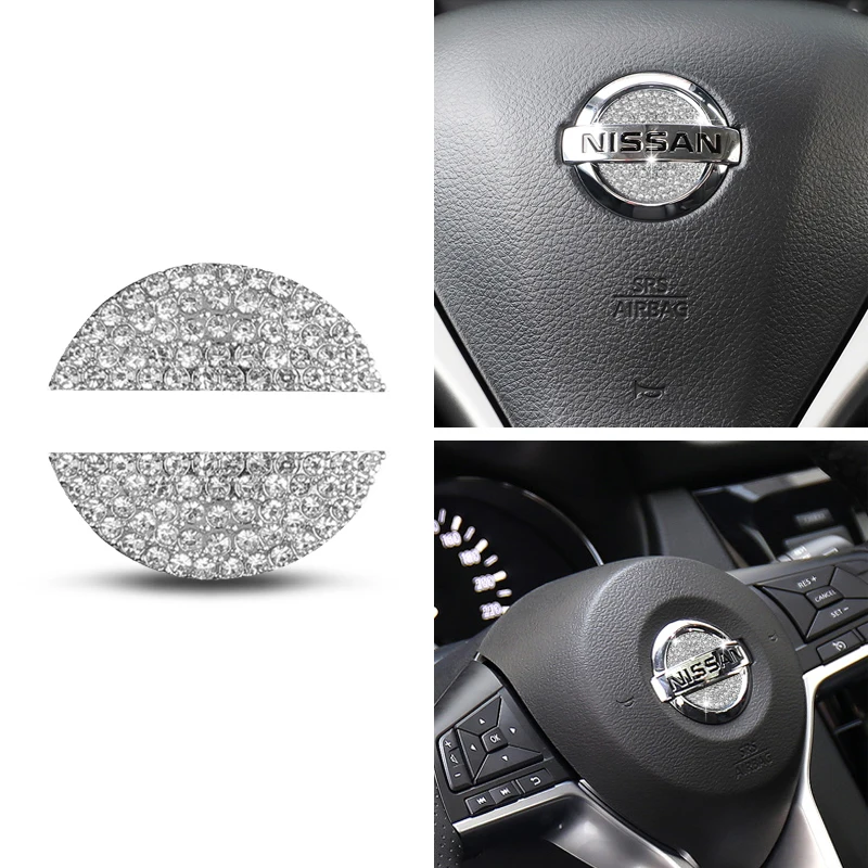 

1Pc Car Steering Wheel Panel Emblem Sticker for Nissan Rogue Altima Maxima Sentra Titan Versa Juke Murano Diamond Bling Cover