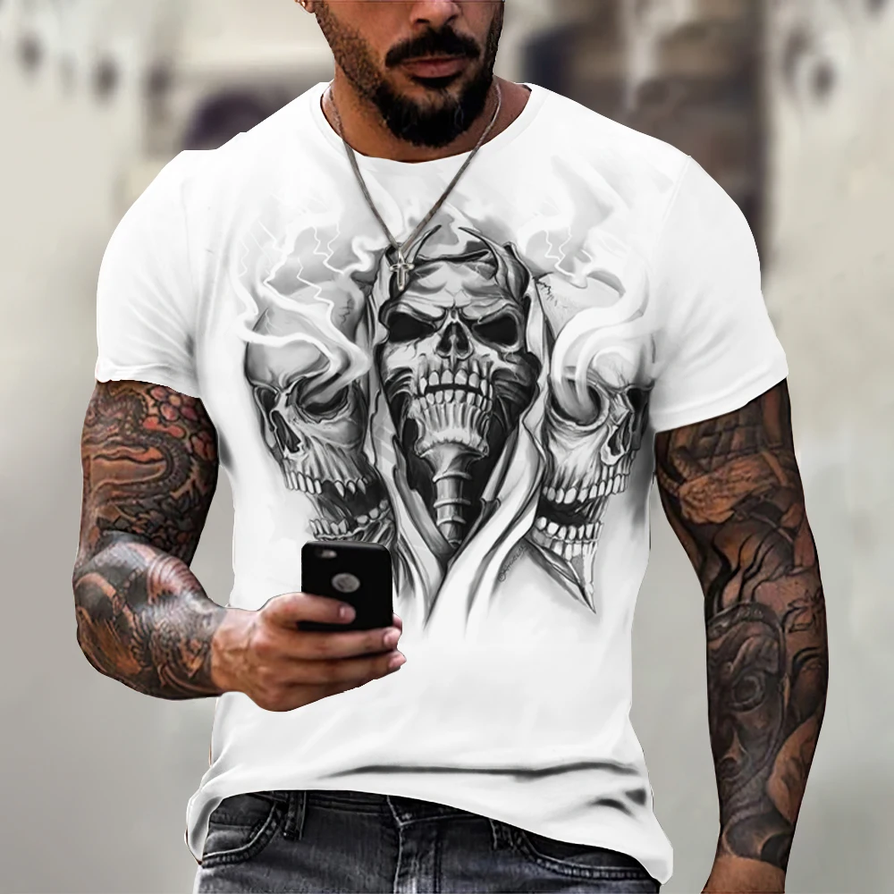 

Summer Short-sleeved T-shirt 3d Printing Skull Pattern Round Neck Tops Outdoor Trendy Sportswear Casual and Comfortable Clothing