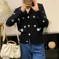 wdmsna 2022 new print slim knitted cardigan autumn loose v neck cardigan women lazy style top for outer wear black sweater