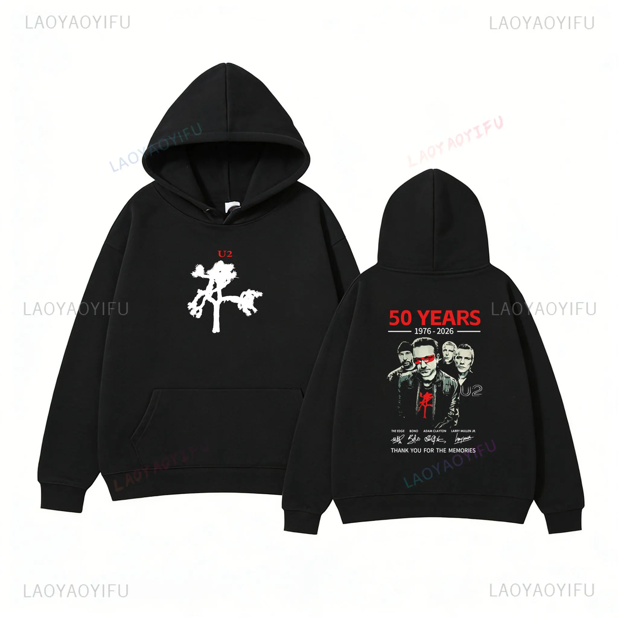 Толстовка с рисунком U2 Band 50th Anniversary, унисекс, 1976-2026, винтажная повседневная уличная одежда с подписьми в стиле рок-группы (art.: 3920d423fbda4) - 3920d423fbda4
