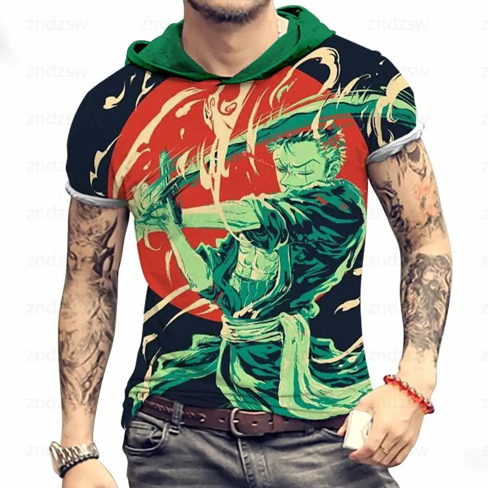 

Men's Hooded T-shirt Trend One Piece T-shirts 3xl Short Sleeve Oversized T-shirt Piece High Quality Harajuku Style Clothing Male