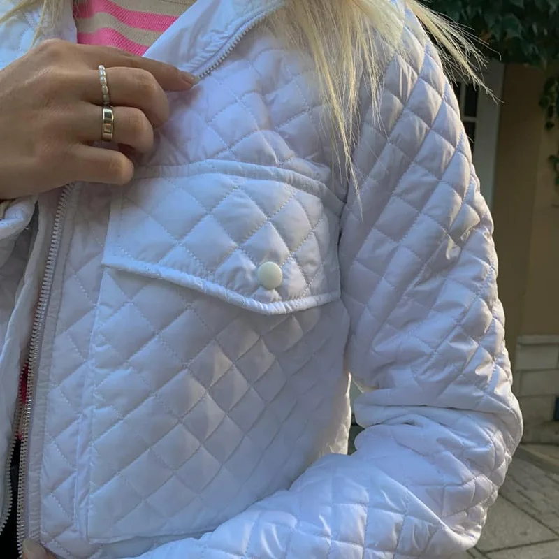 Autumn/Winter Casual Pockets To Keep Warm and Fashionable Loose Cropped Cotton Plaid Jacket Retro Slim Zipper Pocket Parka Coat