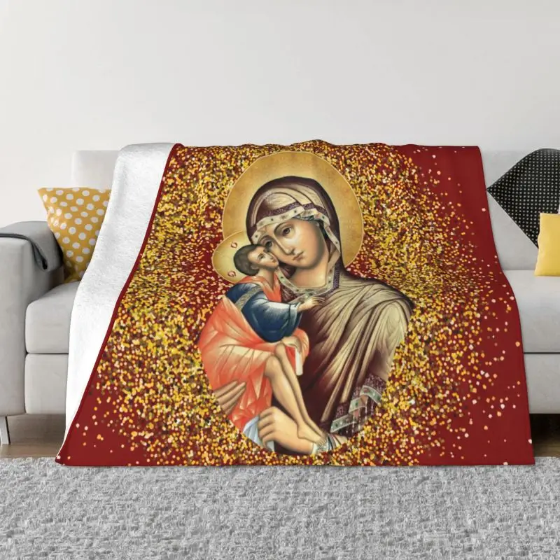 

Virgin Mary Throw Blanket Ultra-Soft Fleece Warm Flannel Mexican Catholic Jesus Blankets for Bedroom Car Sofa Bedspreads