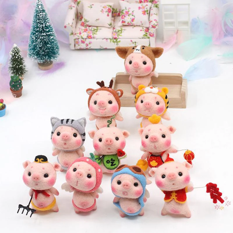 

1Set Non-Finished Felt Kids Creative Lovely Pig Handmade Toy Doll Wool Felt Poked Non-Finished DIY Wool Felting