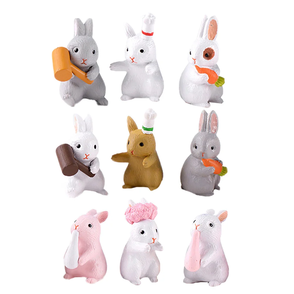 

9Pcs Resin Rabbit Ornaments Mini Bunny Resin Decors DIY Craft Bunny Decor