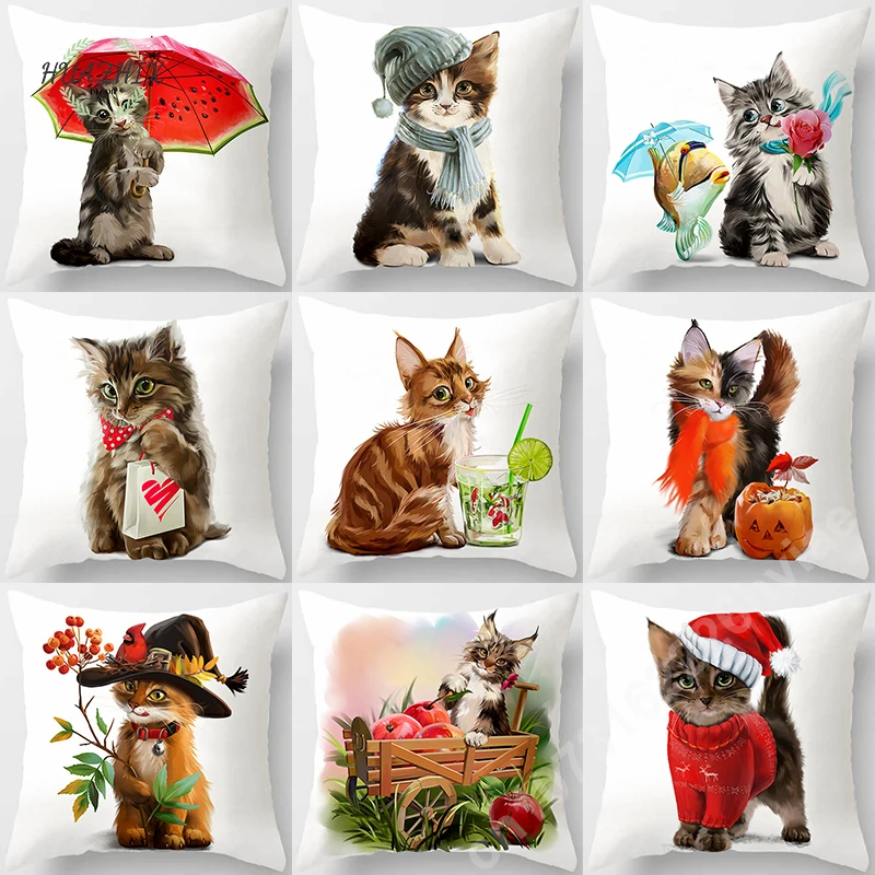 

Cute Cat Pillowcase Living Room Sofa Decor Lovely Pet Animal Print Cojines Cushion Cover Pillow Case for Home Living Room 45x45