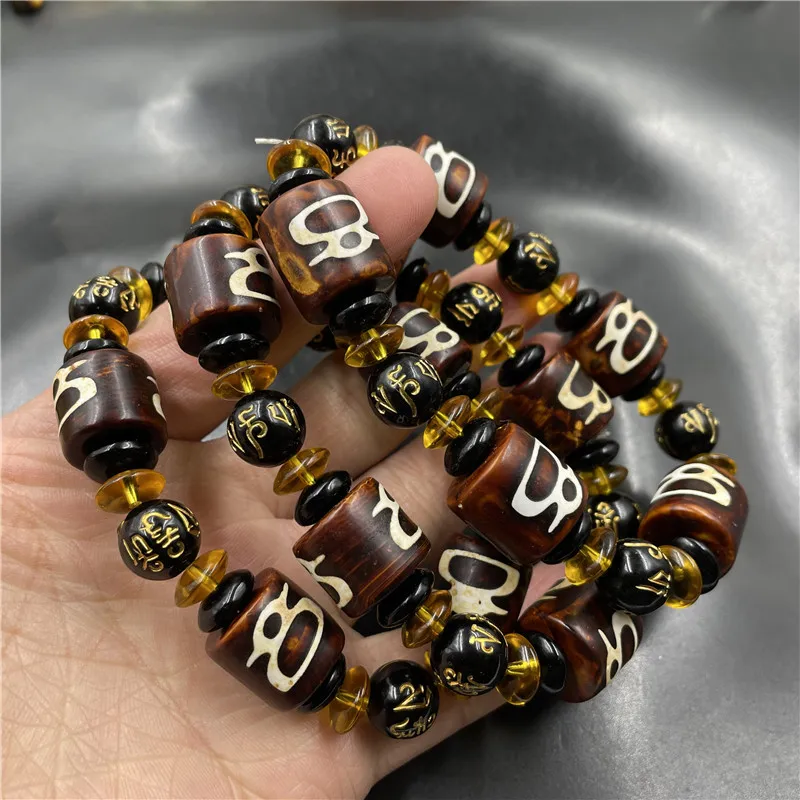 Тибетский ретро Бог богатства Дзи счеты старый агат трубка бусины браслет