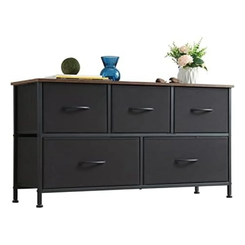 

Dresser for Bedroom with 5 Drawers, Wide Storage Chest of Drawers with Removable Fabric Bins for Closet Bedside Nursery Living R