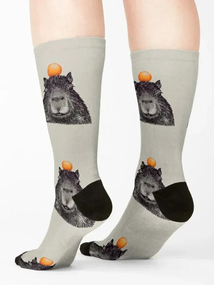 Capybara Orange Capy Yuzu с оранжевым на голове его имя - Gort Portrait Носки противоскользящие