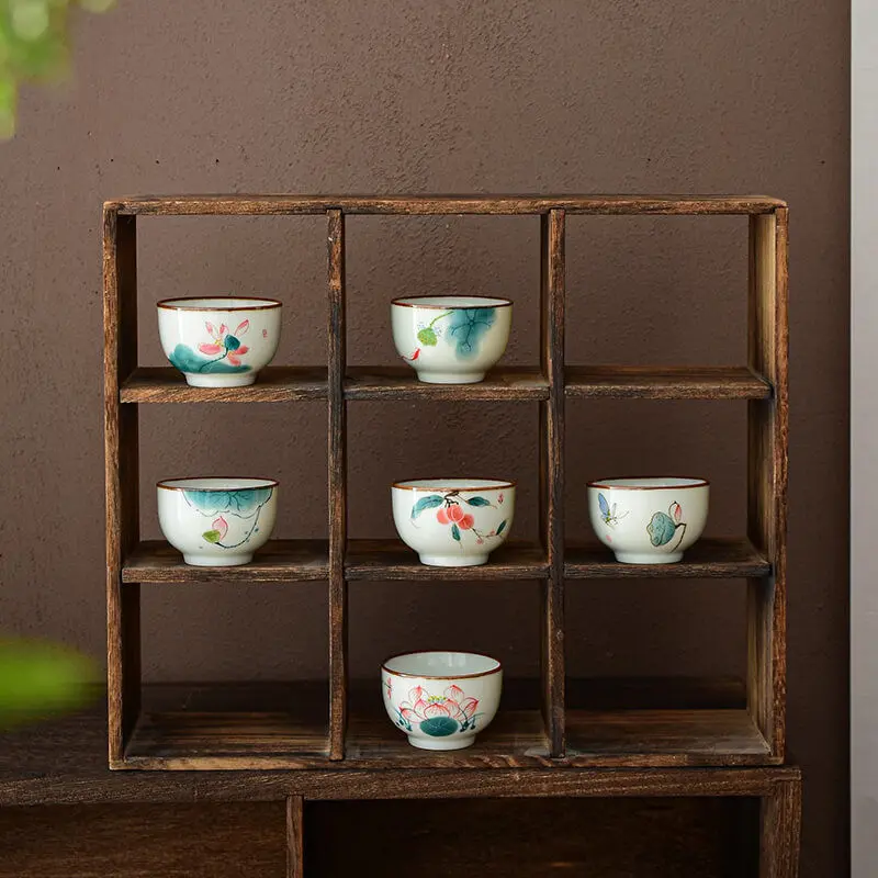 

Kung Fu tea cup powder green hand-painted lotus tea cup retro collection ceramic small tea bowl Chinese characteristic gift tea