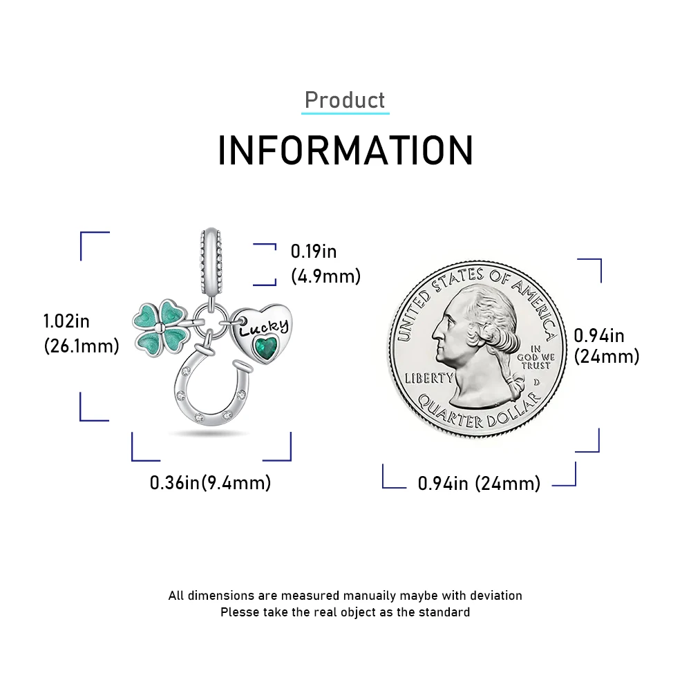 Браслет в виде подковы из серебра 925 пробы с зеленым клевером