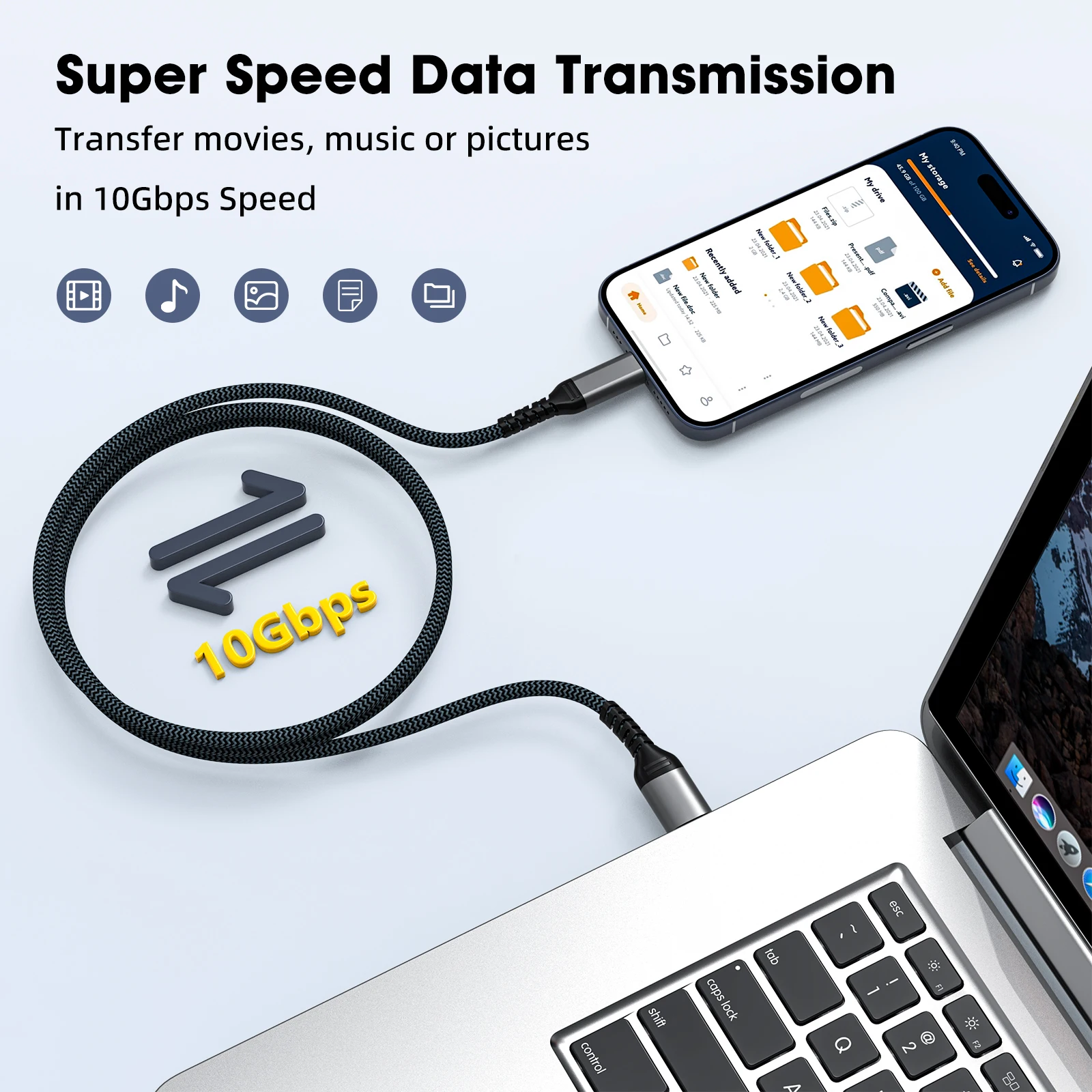 Фото Кабель USB 3.2 Gen2 Type-C, 10 Гбит/с, высокоскоростной, для передачи данных, для внешних жестких дисков, ноутбуков, Android Auto, автомобилей №2