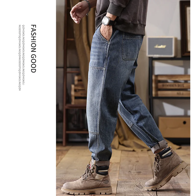 Men Clothing 2022 New Pattern Recreational Vintage Blue Jeans Straight Cylinder Loose Men's Cargo Pants Autumn and Winter Female
