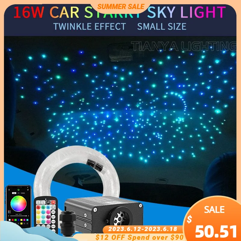 16W Twinkle Starry Sky Car Star Ceiling  Light  Fiber Optic Light Led  Star Roof Interior Atmosphere Light Car Home Decor