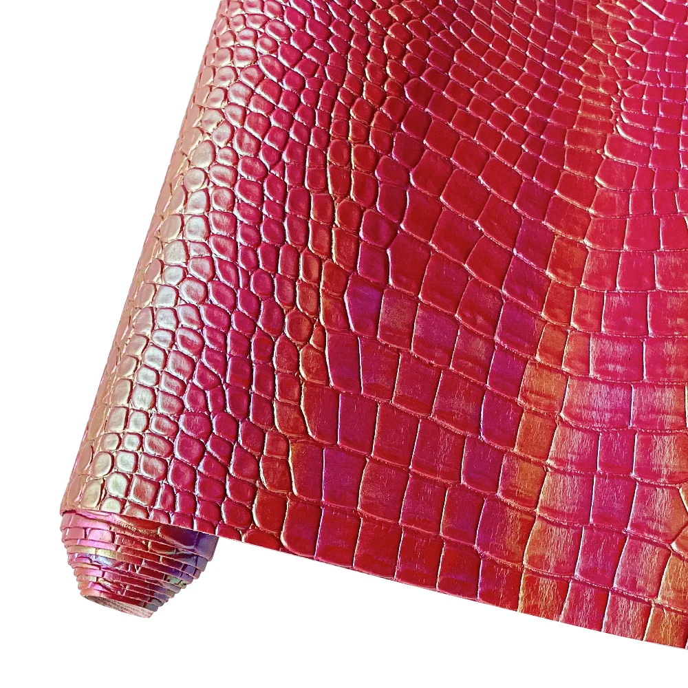 

Iridescent Holographic Faux Crocodile Skin Leather Fabric Embossed PU Vinyl Fabric For Making Shoes/Bags/Hair Bows DIY Crafts