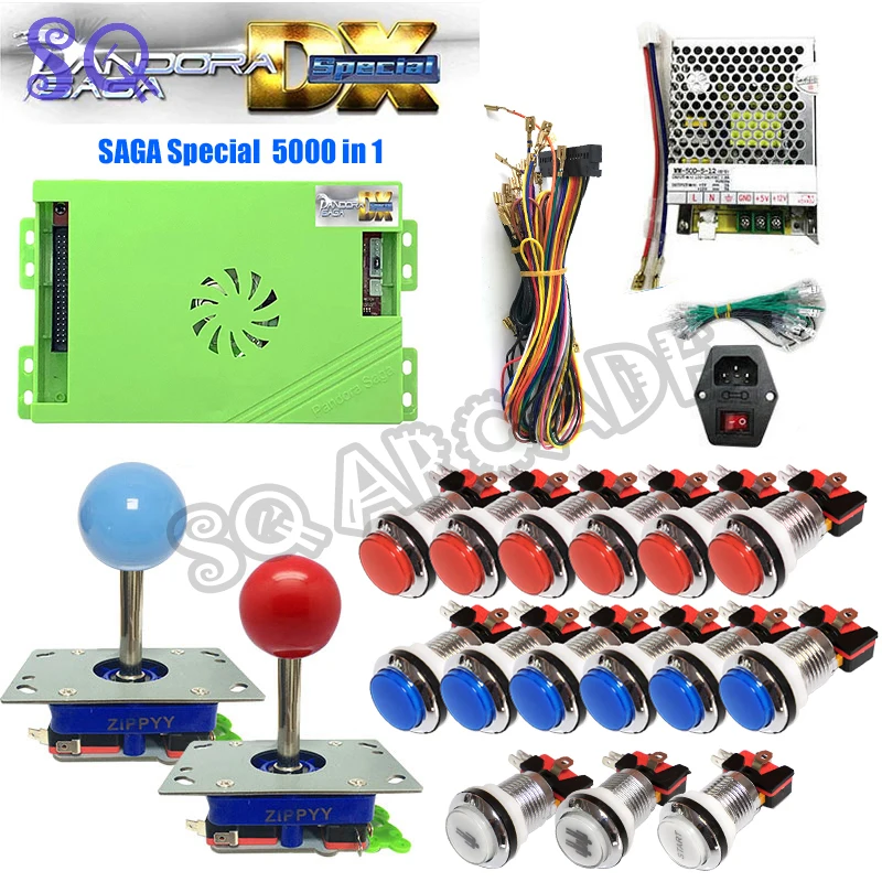 Bartop DIY Kit Pandora SAGA Box DX Special 5000 Game In 1 Chrome LED Button Zippy Joystick Power for Arcade Machine Cabinet