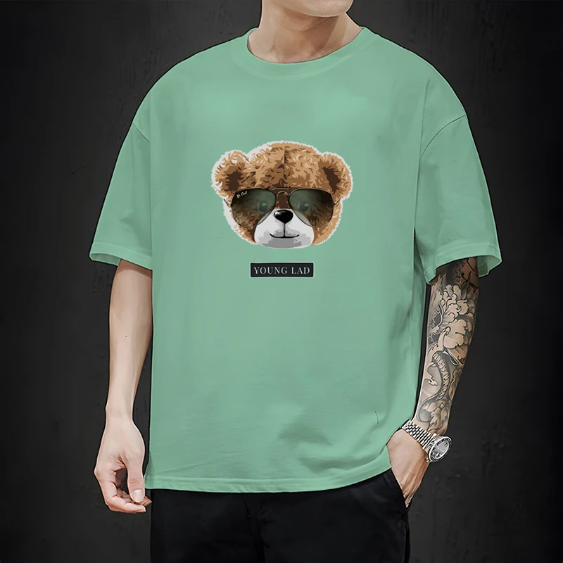 

New Summer Men's T-Shirt Cool Bear Print Men's Super Hip Hop Short Sleeve Casual Cotton Men's Street Top T-Shirt
