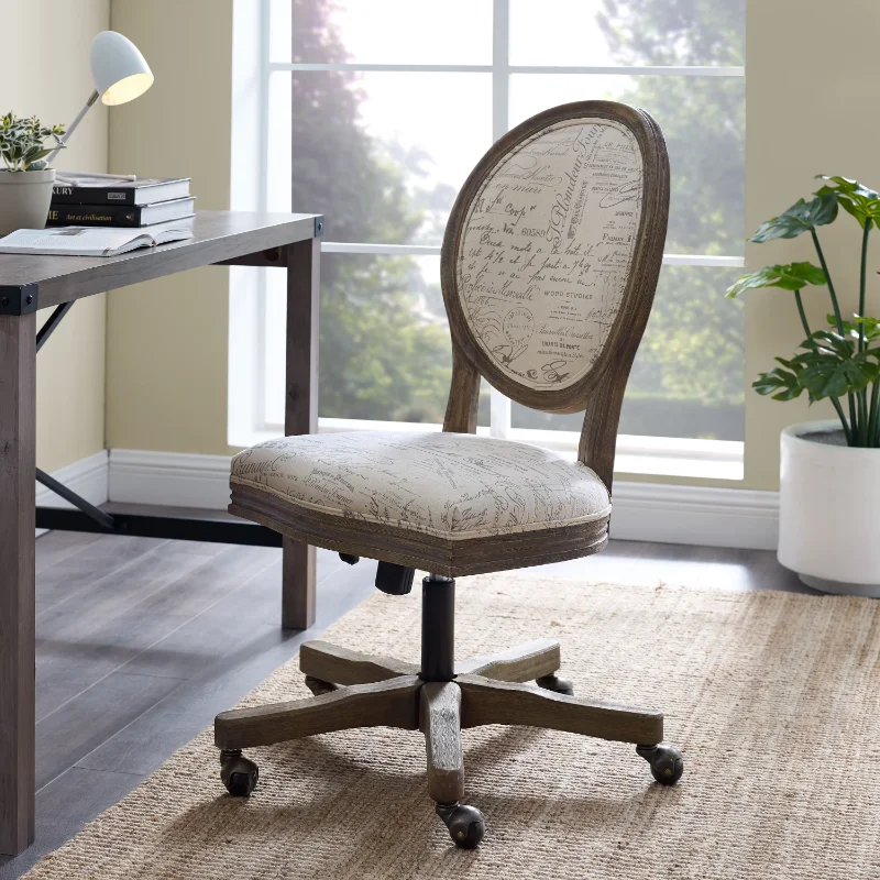 

Linon Eastdon Executive Chair with Adjustable Height & Swivel, 275 lb. Capacity, Gray and Beige Script Pattern Fabric