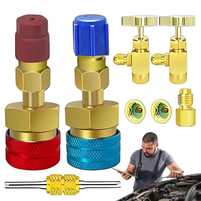 

AC Refrigerant Hose Fitting Quick Couplers Connector Conversion Adapter Quick Couplers R1234YF To R134A High/Low Side Manual