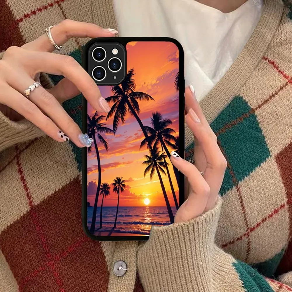 Sunset Coconut Grove Landscape Phone Case Silicone PC+TPU For IPhone 11 12 13 14 15 16 Plus Pro Max Cover